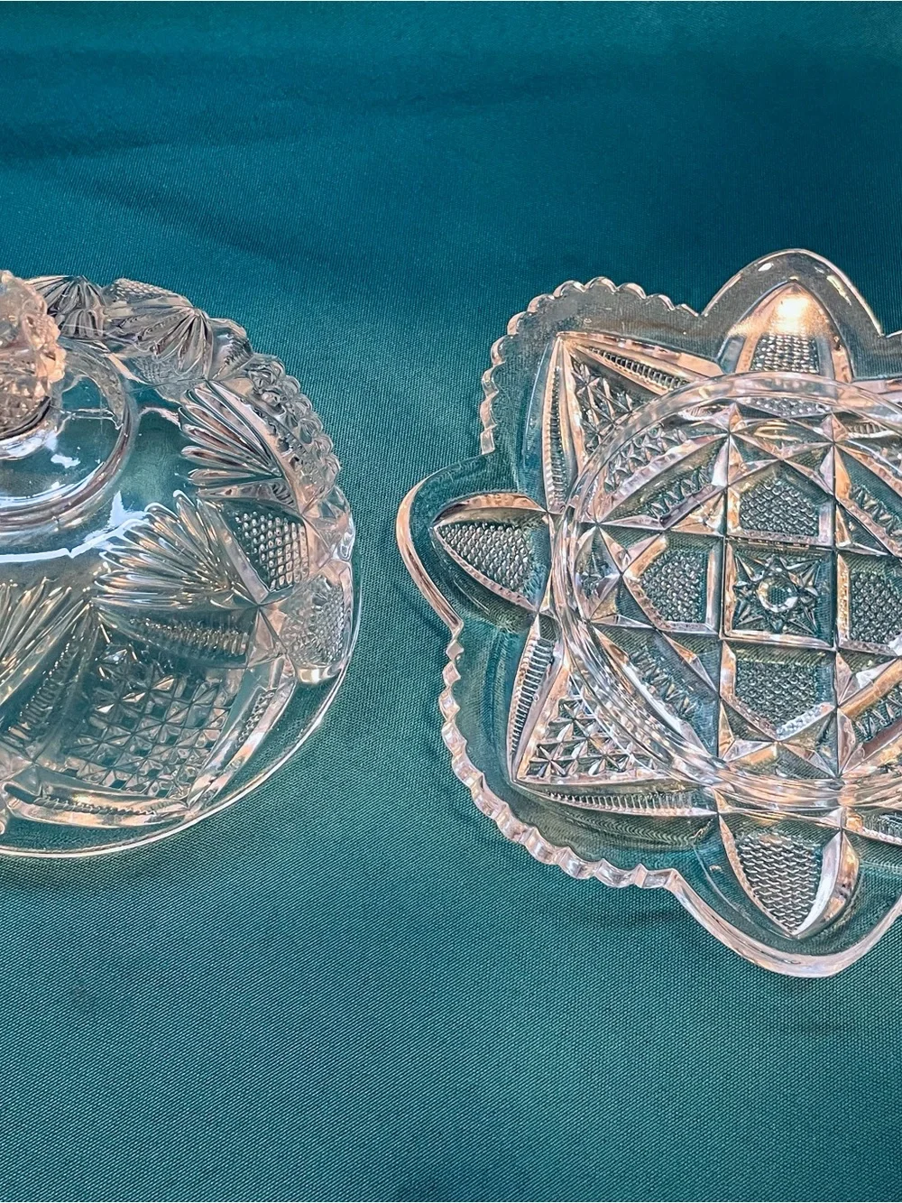Beautiful antique cut glass domed lid cheese/butter dish with scalloped edge